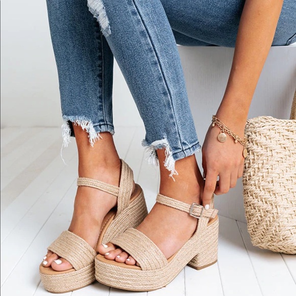 Jute Ankle Strap Platform Block Heel Sandal - Picture 3 of 14